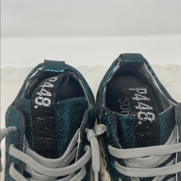 P448 Teal and White Sneakers with Glitter Accents Size 6 - Picture 2 of 11